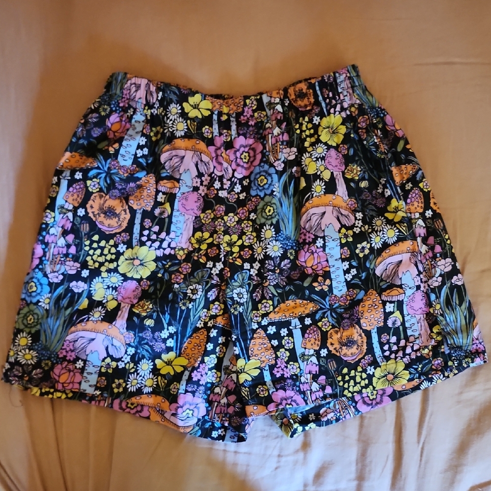 Nooworks Black Floral and Mushroom Shorts